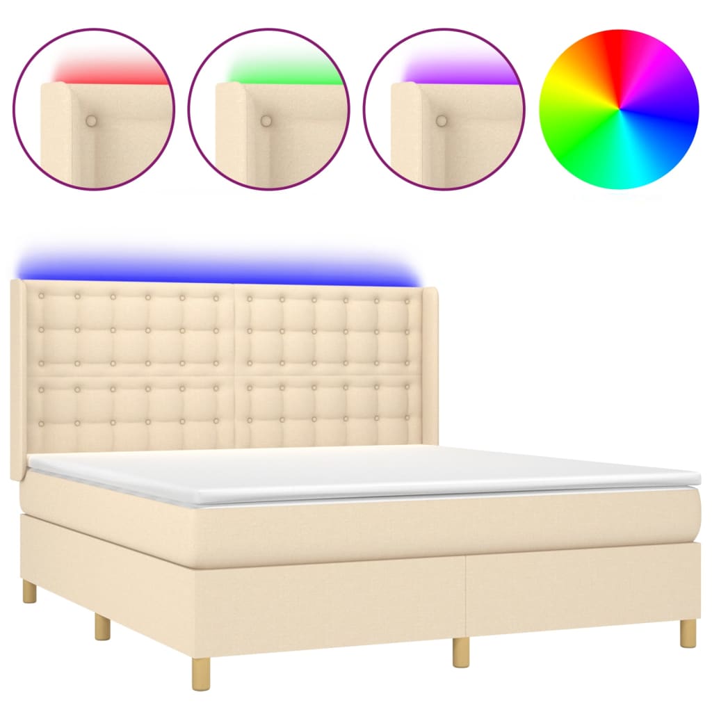 vidaXL Box spring postel s matrací a LED krémová 160x200 cm textil