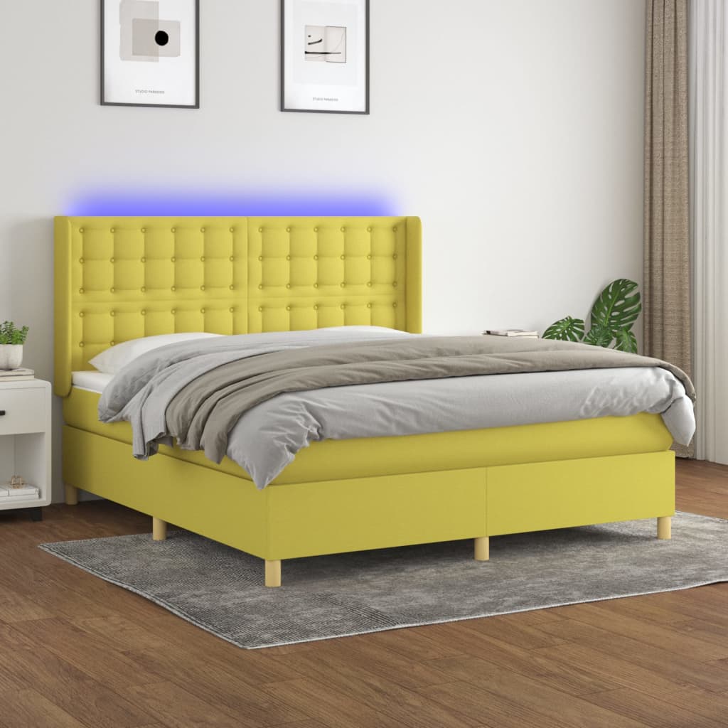 Zöld szövet rugós és LED-es ágy matraccal 160x200 cm 