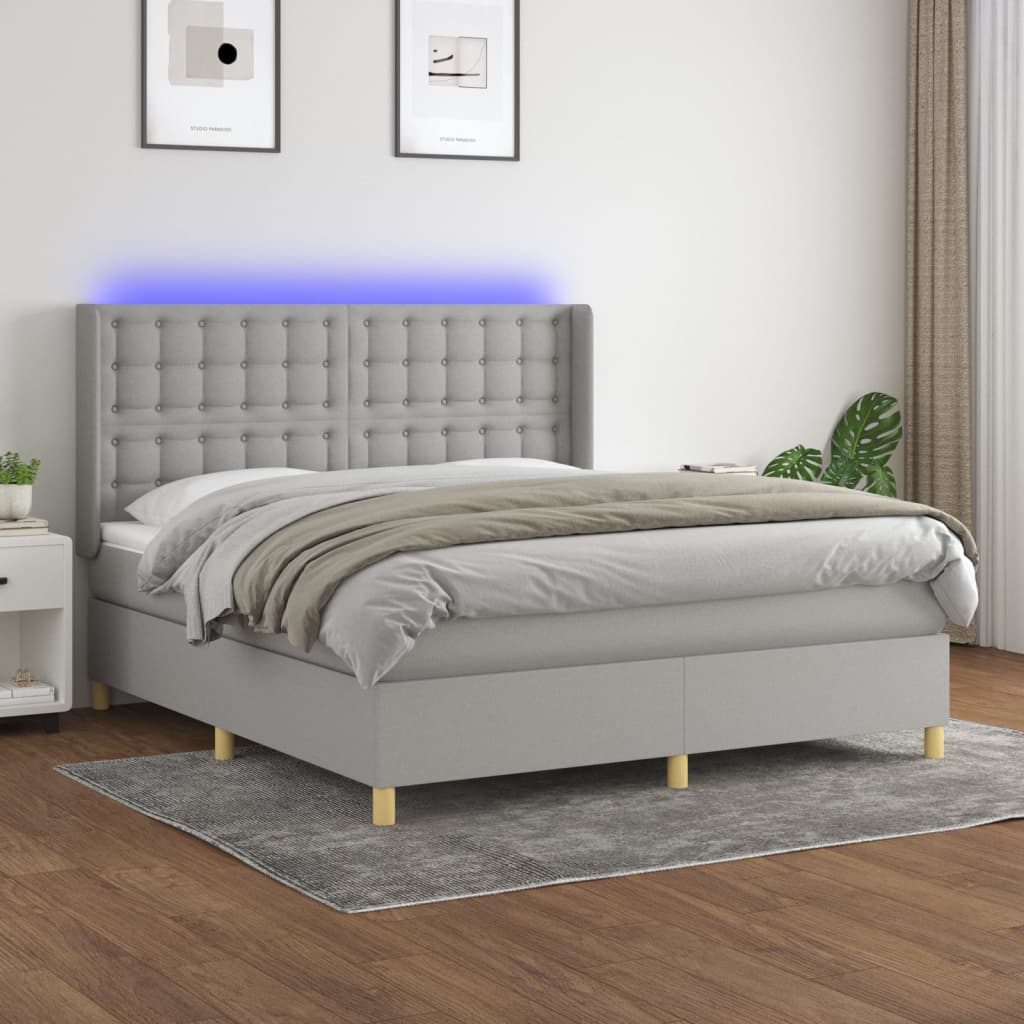 Sommier tapissier et matelas et LED Gris clair 180x200 cm Tissu