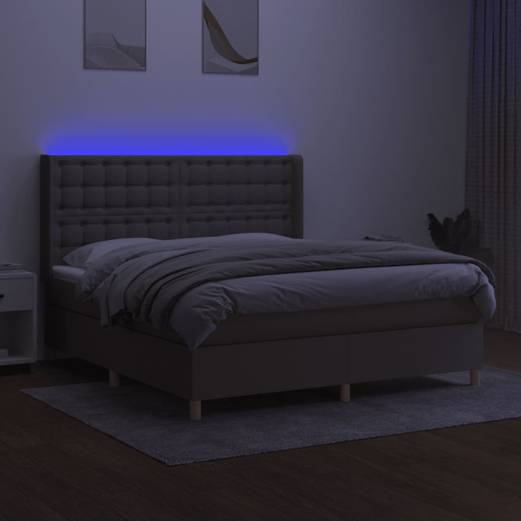 vidaXL Boxspring met matras en LED stof taupe 180x200 cm afbeelding