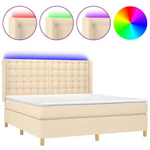 Box spring postel s matrací a LED krémová 180x200 cm textil - obrázek 2
