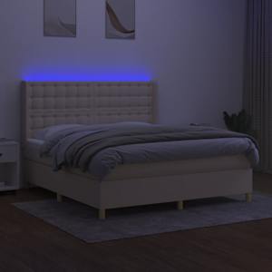 Box spring postel s matrací a LED krémová 180x200 cm textil - obrázek 3