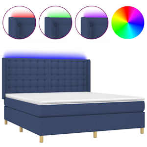 Box spring postelja z vzmetnico LED modra 180x200 cm blago - slika 2