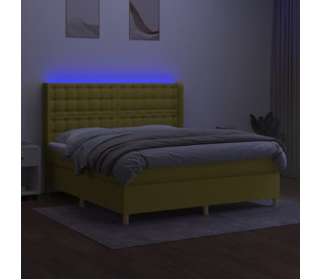 vidaXL Lova su spyruoklėmis/čiužiniu/LED, žalia, 180x200 cm, audinys