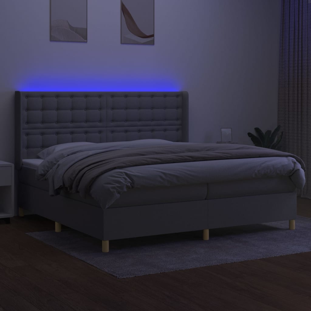 vidaXL Boxspring met matras en LED stof lichtgrijs 200x200 cm afbeelding