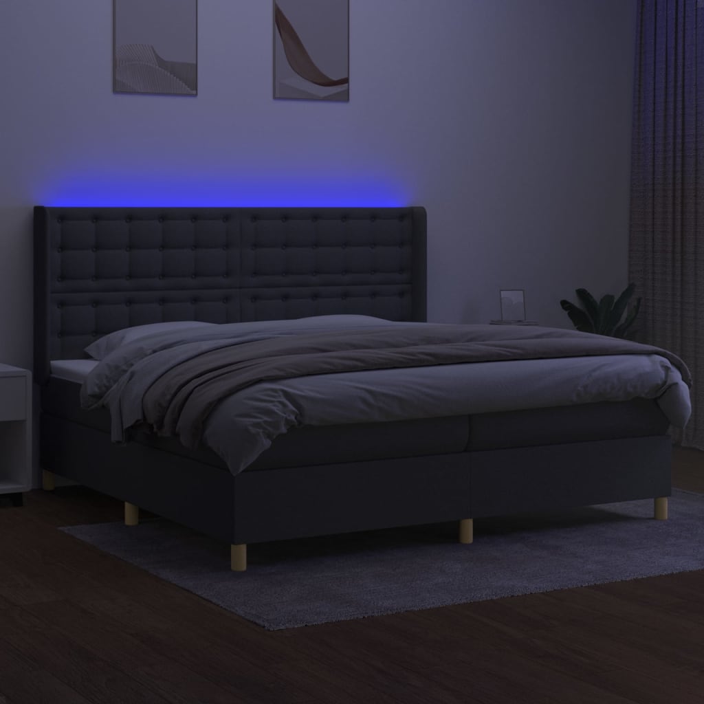 Thumbnail - vidaXL Boxspringbett mit Matratze & LED Dunkelgrau 200x200 cm Stoff