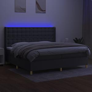 Box spring postelja z vzmetnico LED temno siva 200x200 cm blago - slika 3