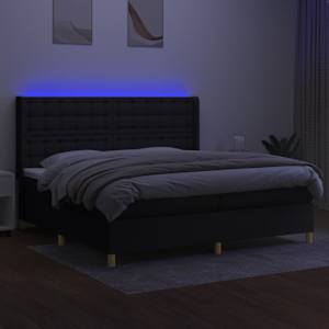 Box spring postelja z vzmetnico LED črna 200x200 cm blago - slika 3