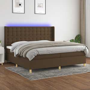 Box spring postel s matrací a LED tmavě hnědá 200x200 cm textil - obrázek 1