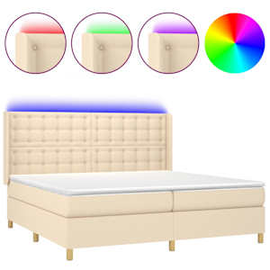 Box spring postel s matrací a LED krémová 200x200 cm textil - obrázek 2