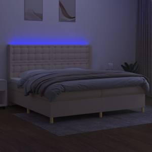 Box spring postelja z vzmetnico LED krem 200x200 cm blago - slika 3