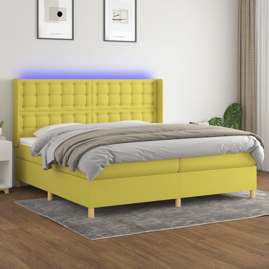 vida XL Boxspringbett mit Matratze & LED Grün 200x 200 cm Stoff
