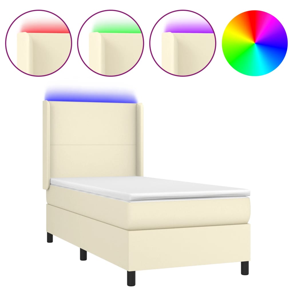 Box spring postel s matrací a LED krémová 80x200 cm umělá kůže