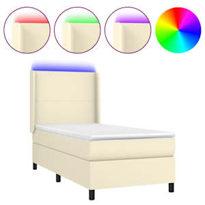 Box spring postel s matrací a LED krémová 80x200 cm umělá kůže - obrázek 2