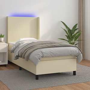 Box spring postel s matrací a LED krémová 80x200 cm umělá kůže - obrázek 1