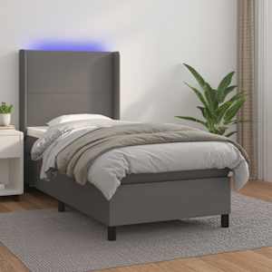 Box spring postel s matrací a LED šedá 80 x 200 cm umělá kůže - obrázek 1