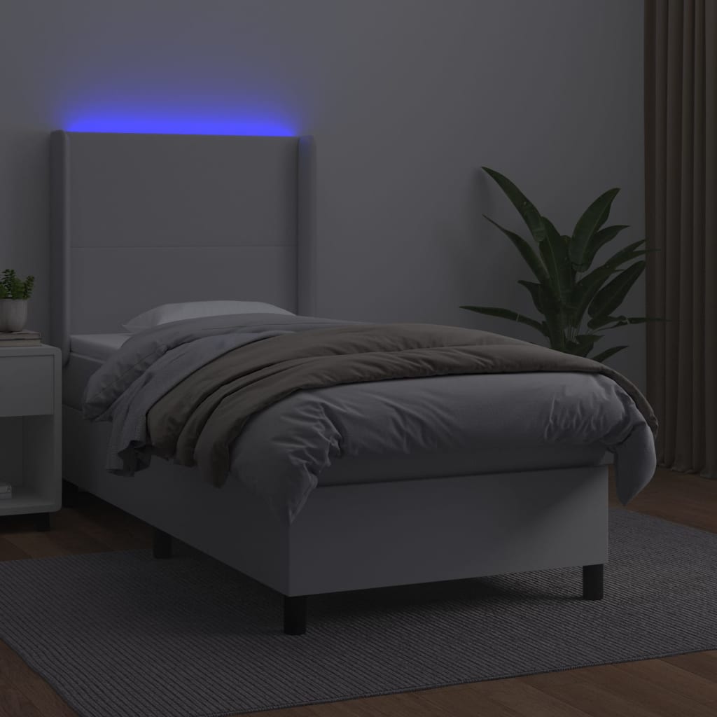 vidaXL Boxspring met matras en LED kunstleer wit 90x190 cm afbeelding