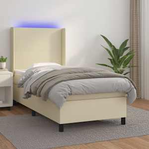 Box spring postel s matrací a LED krémová 90x190 cm umělá kůže - obrázek 1