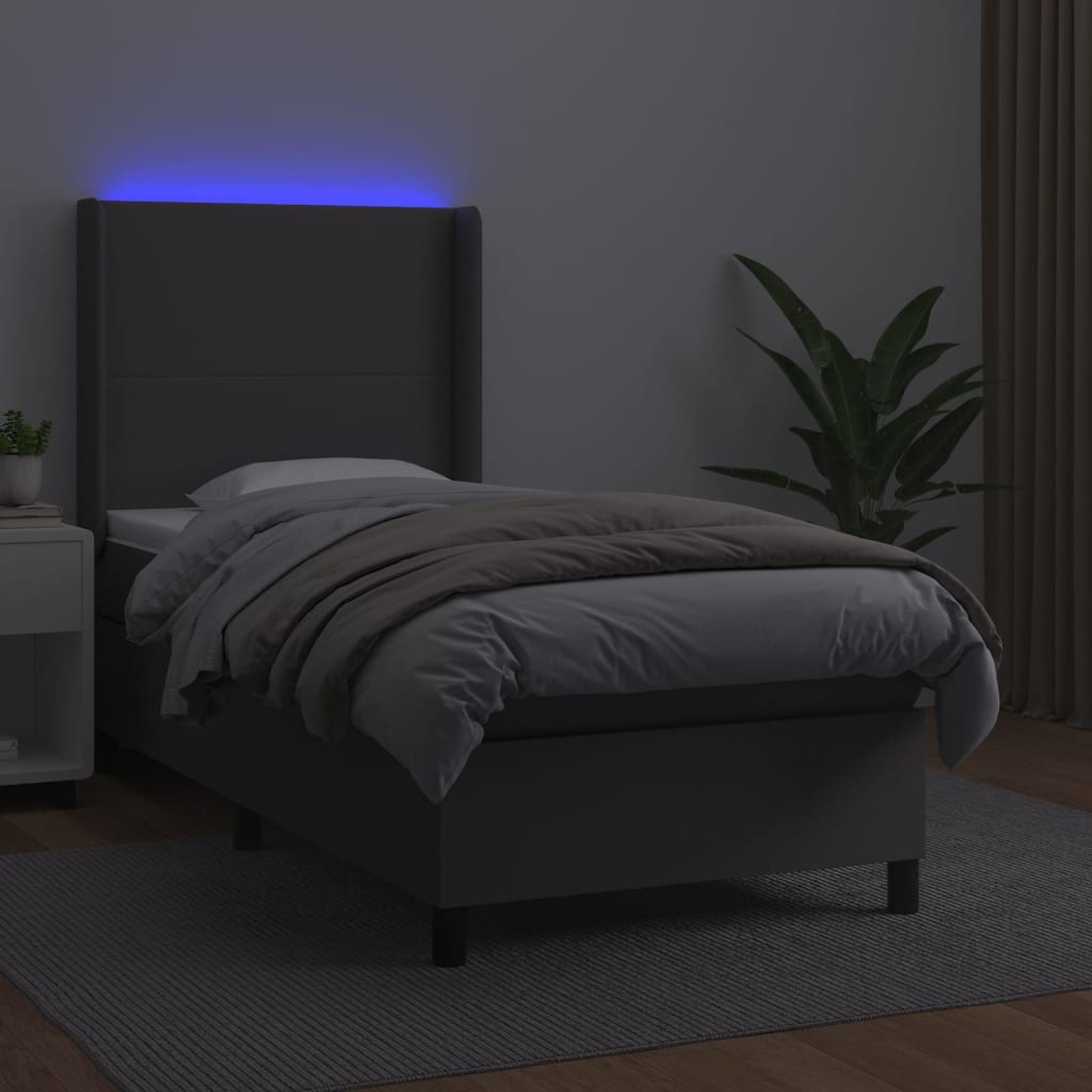 vidaXL Boxspring met matras en LED kunstleer grijs 90x190 cm afbeelding