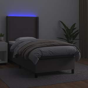 Box spring postel s matrací a LED šedá 90x190 cm umělá kůže - obrázek 3