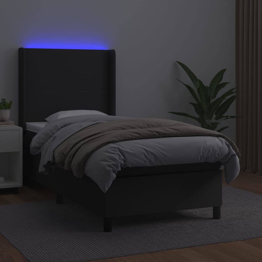 vidaXL Boxspring met matras en LED kunstleer zwart 90x200 cm afbeelding