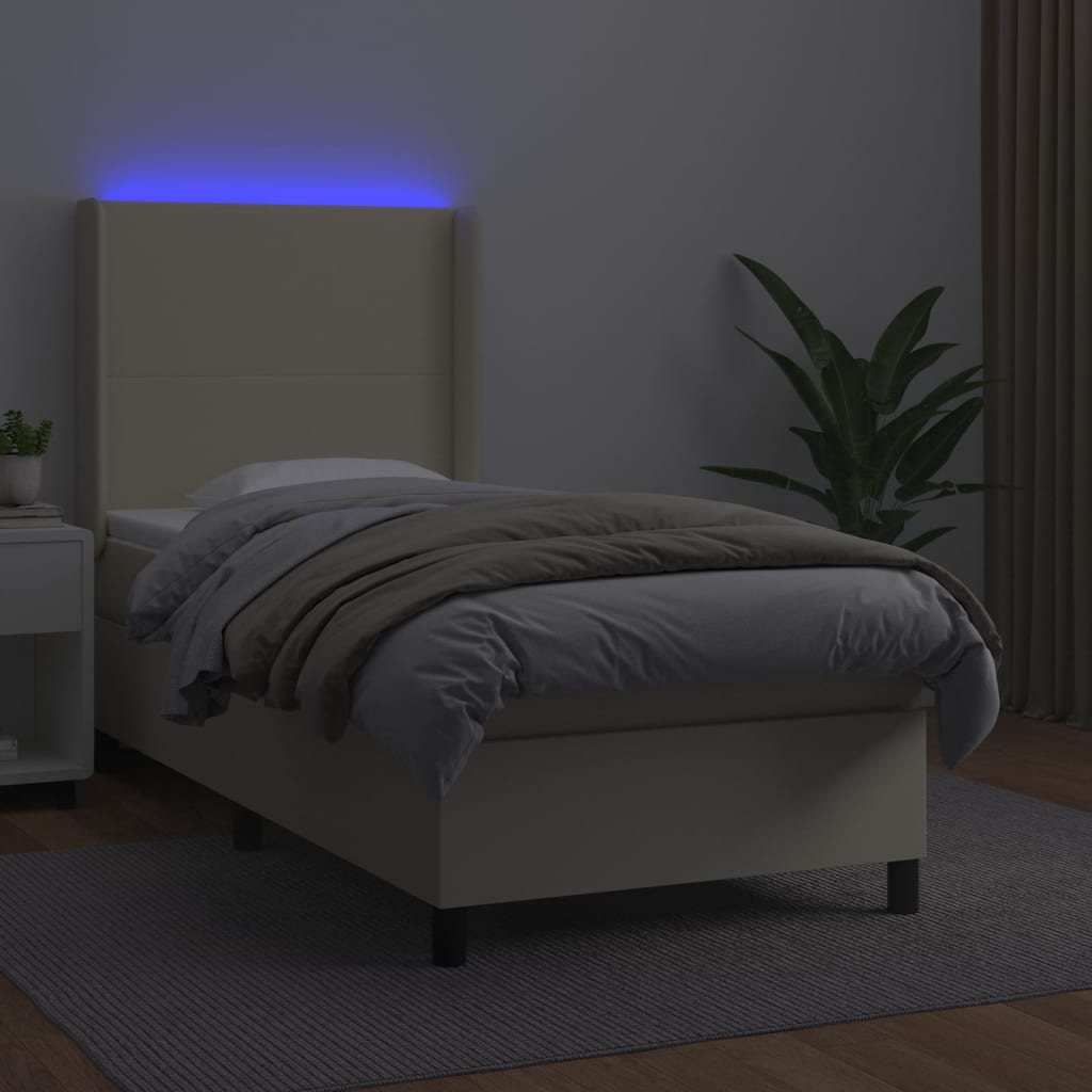 vidaXL Boxspring met matras en LED kunstleer crèmekleurig 90x200 cm, foto 2