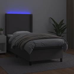 vidaXL Cama box spring c/ colch&atilde;o/LED 90x200 cm couro artificial cinza