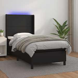 Box spring postel s matrací a LED černá 100x200 cm umělá kůže - obrázek 1