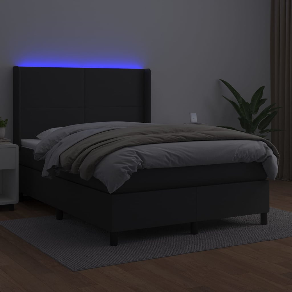 vidaXL Boxspring met matras en LED kunstleer zwart 140x190 cm afbeelding
