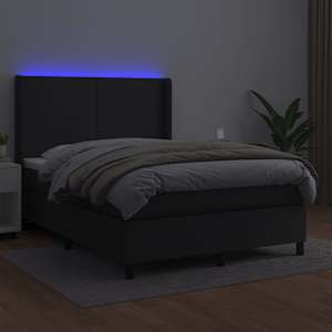 Box spring postel s matrací a LED černá 140 x 190 cm umělá kůže - obrázek 3