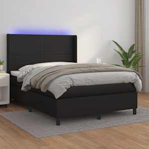 Box spring postel s matrací a LED černá 140 x 190 cm umělá kůže - obrázek 1