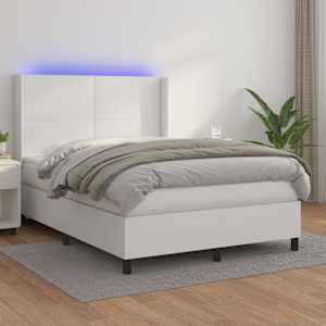 Box spring postel s matrací a LED bílá 140x190 cm umělá kůže - obrázek 1