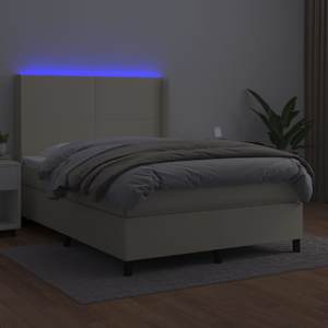 Box spring postel s matrací a LED krémová 140x190 cm umělá kůže - obrázek 3
