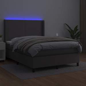 Box spring postel s matrací a LED šedá 140x190 cm umělá kůže - obrázek 3