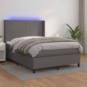Box spring postel s matrací a LED šedá 140x190 cm umělá kůže - obrázek 1