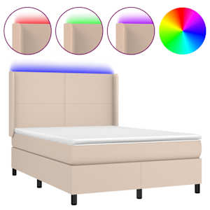 Box spring postel matrace a LED cappuccino 140x190cm umělá kůže - obrázek 2