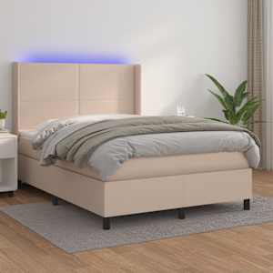 Box spring postel matrace a LED cappuccino 140x190cm umělá kůže - obrázek 1