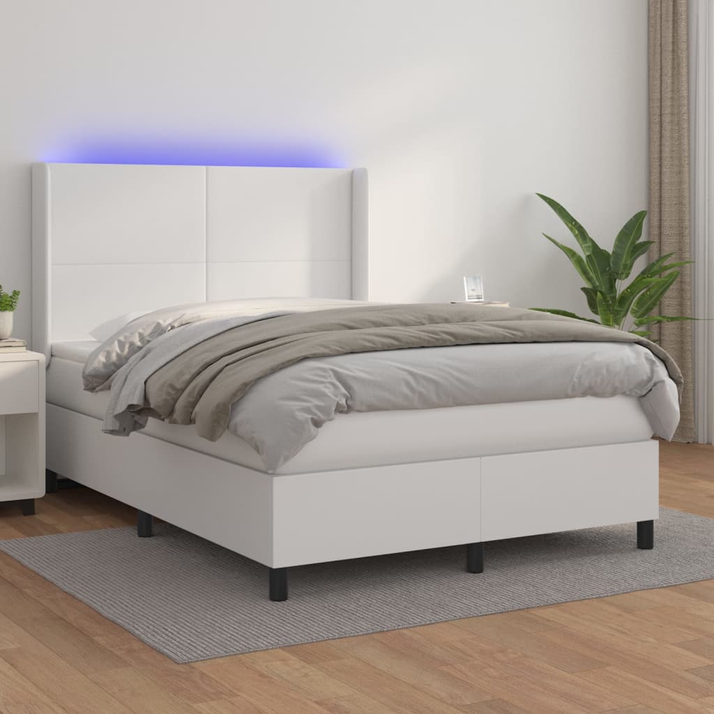 Sommier tapissier et matelas et LED Blanc 140x200 cm Similicuir
