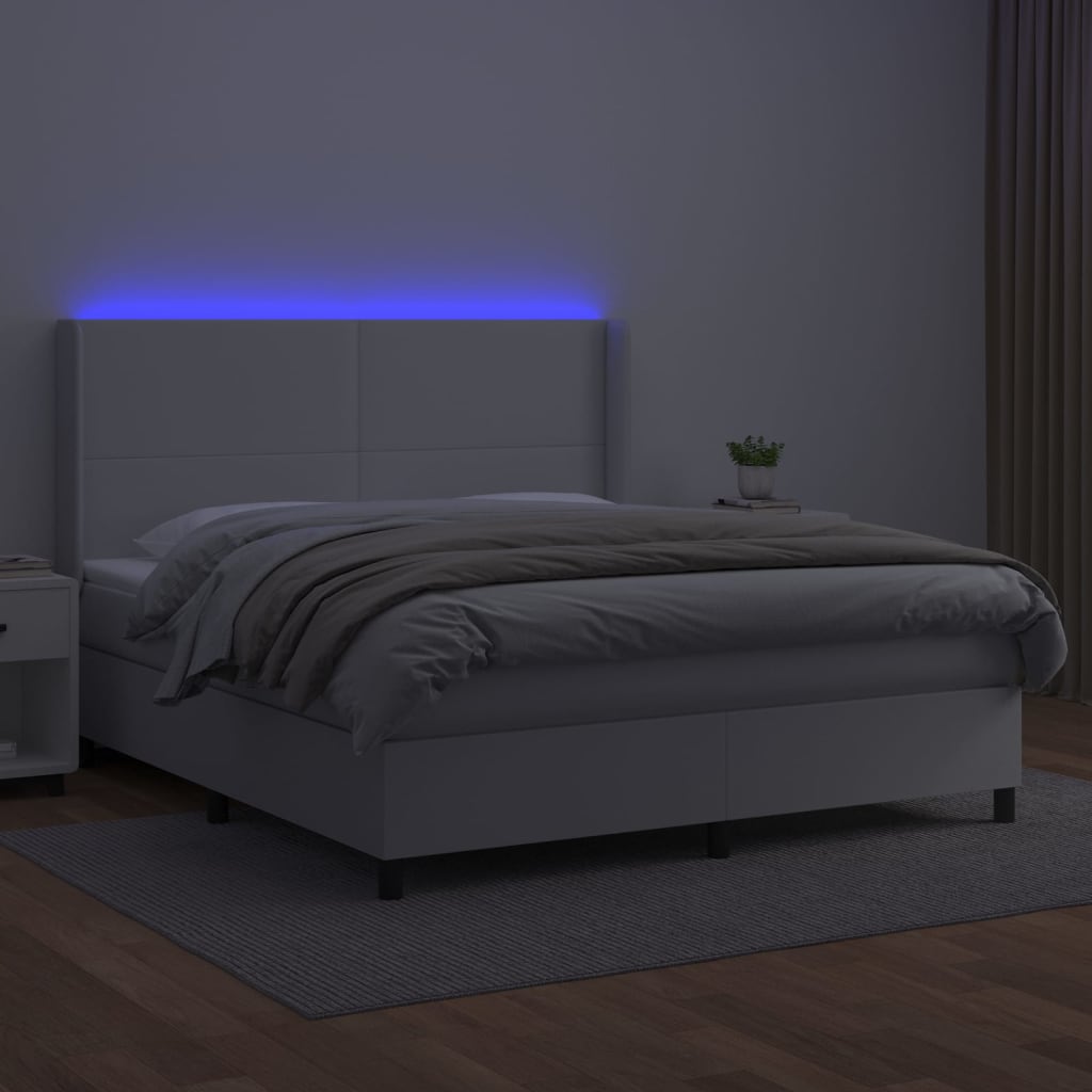 Thumbnail - vidaXL Boxspringbett mit Matratze & LED Weiß 160x200 cm Kunstleder