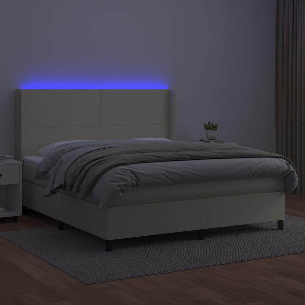 vidaXL Boxspring met matras en LED kunstleer crèmekleurig 160x200 cm, foto 2