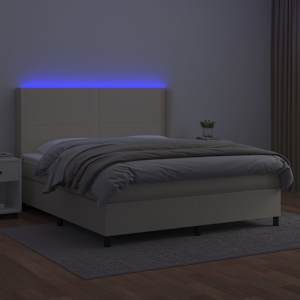 Box spring postel s matrací a LED krémová 160x200 cm umělá kůže - obrázek 3