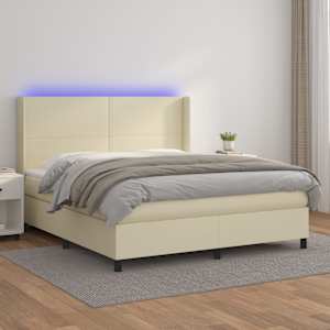 Box spring postel s matrací a LED krémová 160x200 cm umělá kůže - obrázek 1