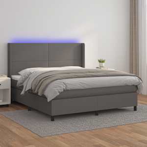 Box spring postel s matrací a LED šedá 160x200 cm umělá kůže - obrázek 1