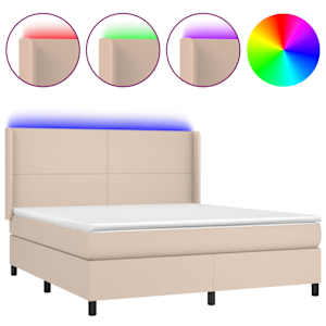 Box spring postel matrace a LED cappuccino 160x200cm umělá kůže - obrázek 2