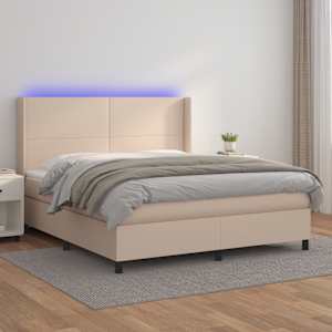 Box spring postel matrace a LED cappuccino 160x200cm umělá kůže