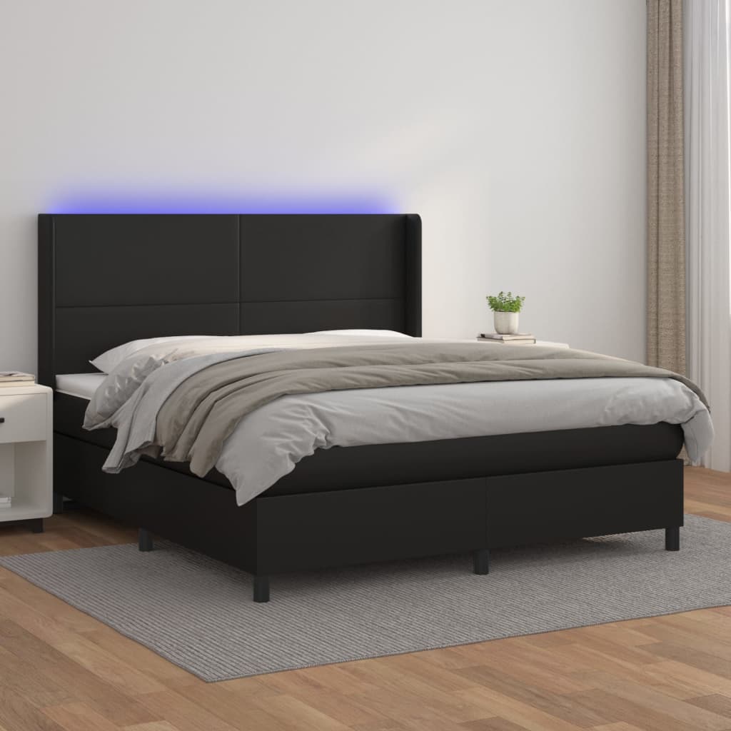 Box spring postel s matrací a LED černá 180x200 cm umělá kůže