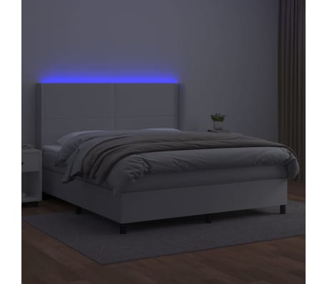 vidaXL Box spring postelja z vzmetnico LED bela 180x200cm umetno usnje