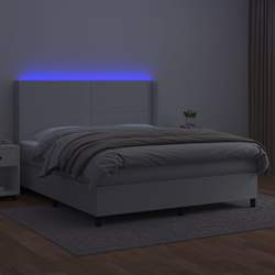vidaXL Box spring postelja z vzmetnico LED bela 180x200cm umetno usnje