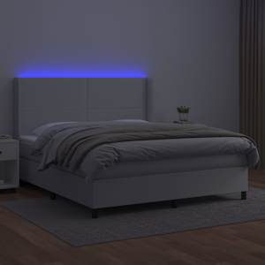 vidaXL Box spring postelja z vzmetnico LED bela 180x200cm umetno usnje