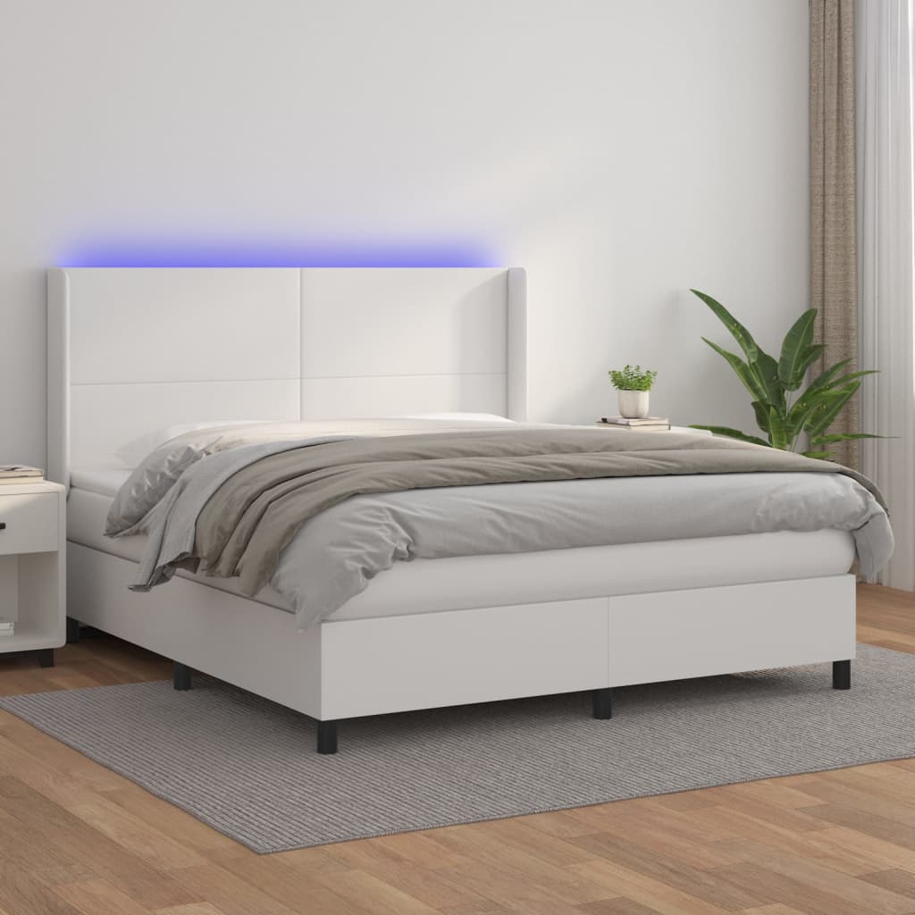 Box spring postel s matrací a LED bílá 180x200 cm umělá kůže